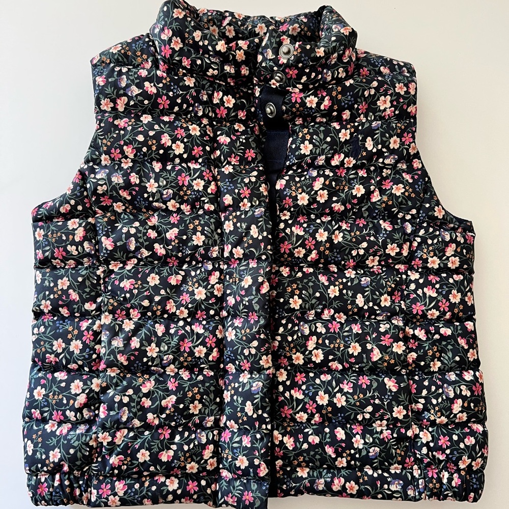 Ralph Lauren, Toddler Girls Floral-Print Puffer Down Vest, Navy Combo, 2T